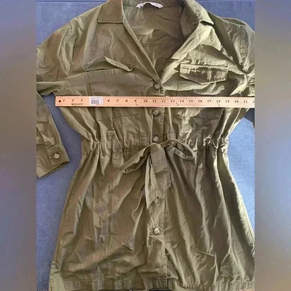 Woman’s ZARA Army Green Long Sleeve Lightweight Button Military Jacket Size M - Picture 7 of 8